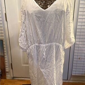 Land's End Women's Sheer Oversized Cinched Waist Swim Cover Up Dress